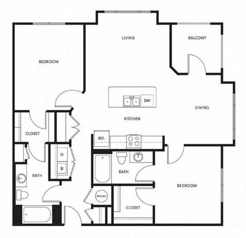 a floor plan of a residence with a bedroom and a living room
